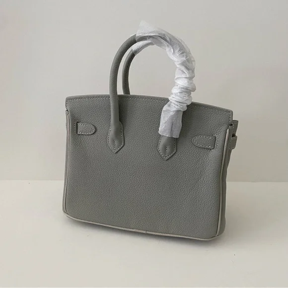 Gray Colorblock Structured 25 BK Leather Bag Lock & Key Satchel Crossbody S2 - Picture 7 of 16